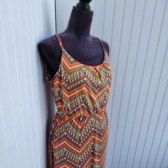 Bobbie Brooks Ladies Maxi Long Boho Dress Orange Blue Halter Tie Back Straps L - Picture 3 of 10